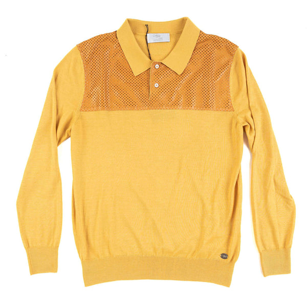 Hettabretz - Cashmere & Silk Sweater Perforrated Kanagroo Leather Buttons Yellow - Sweater | Outlet & Sale