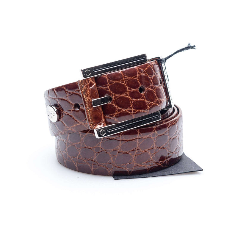 Hettabretz - Classic Brown Alligator Leather Belt Artistic Buckle - Belt | Outlet & Sale
