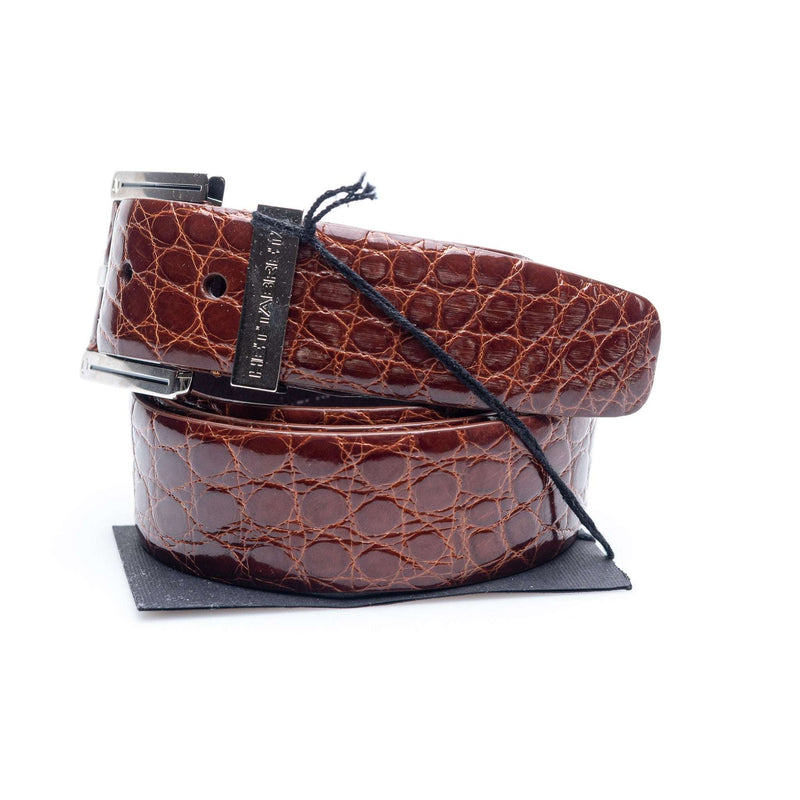 Hettabretz - Classic Brown Alligator Leather Belt Artistic Buckle - Belt | Outlet & Sale