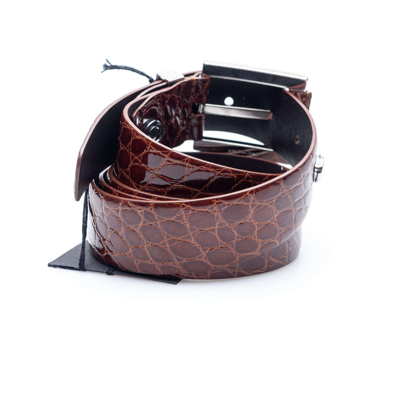 Hettabretz - Classic Brown Alligator Leather Belt Artistic Buckle - Belt | Outlet & Sale