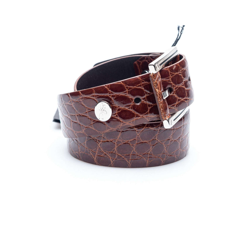 Hettabretz - Classic Brown Alligator Leather Belt Artistic Buckle - Belt | Outlet & Sale