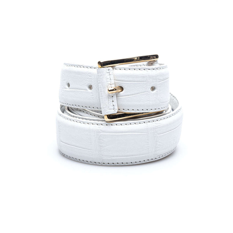 Hettabretz - Classic White Alligator Belt with Alligator Buckle - Belt | Outlet & Sale