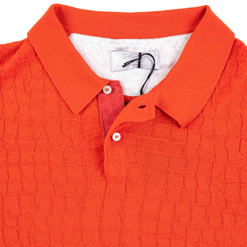 Hettabretz - Crocodile Insert Two Button Cashmere & Silk Polo Red - T-Shirt | Outlet & Sale