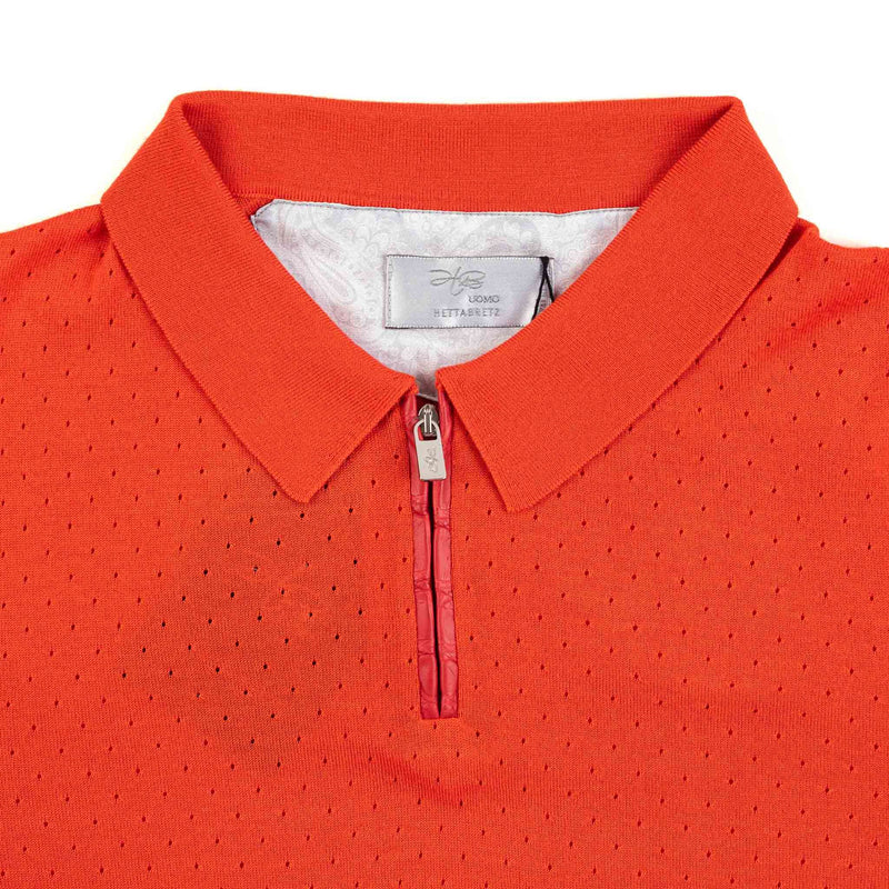 Hettabretz - Crocodile Insert Zipp Pull Cashmere & Silk Polo Red - T-Shirt | Outlet & Sale