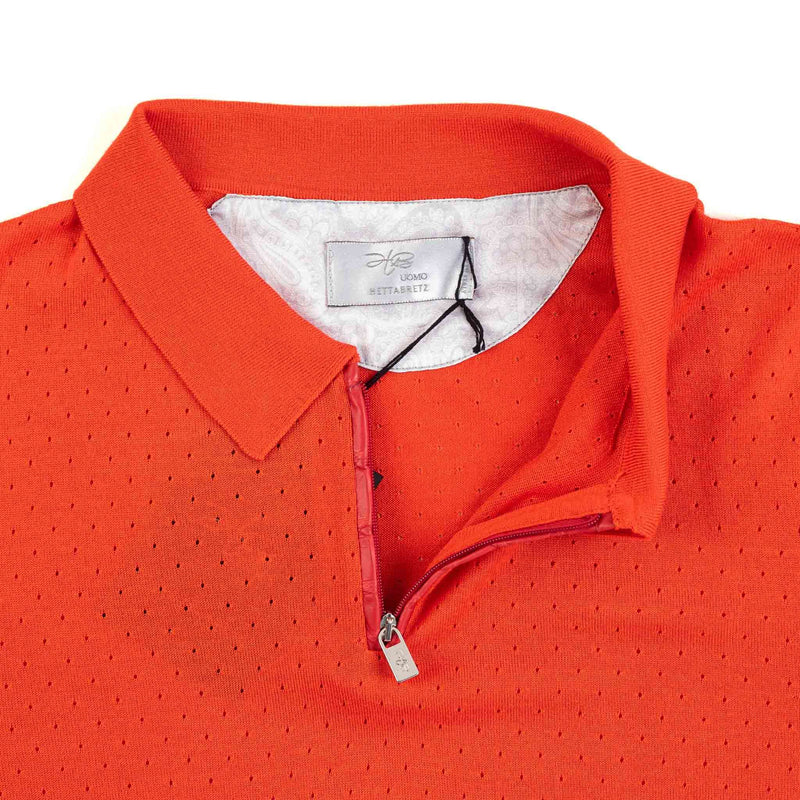 Hettabretz - Crocodile Insert Zipp Pull Cashmere & Silk Polo Red - T-Shirt | Outlet & Sale