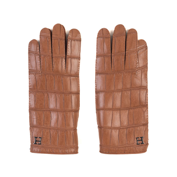 Hettabretz - Mid-gloves Crocodile leather Cashmere lined with Logo - Gloves | Outlet & Sale