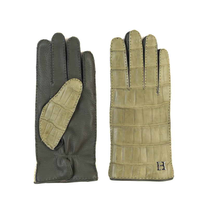 Hettabretz - Mid-gloves Crocodile leather Cashmere lined with Logo - Gloves | Outlet & Sale