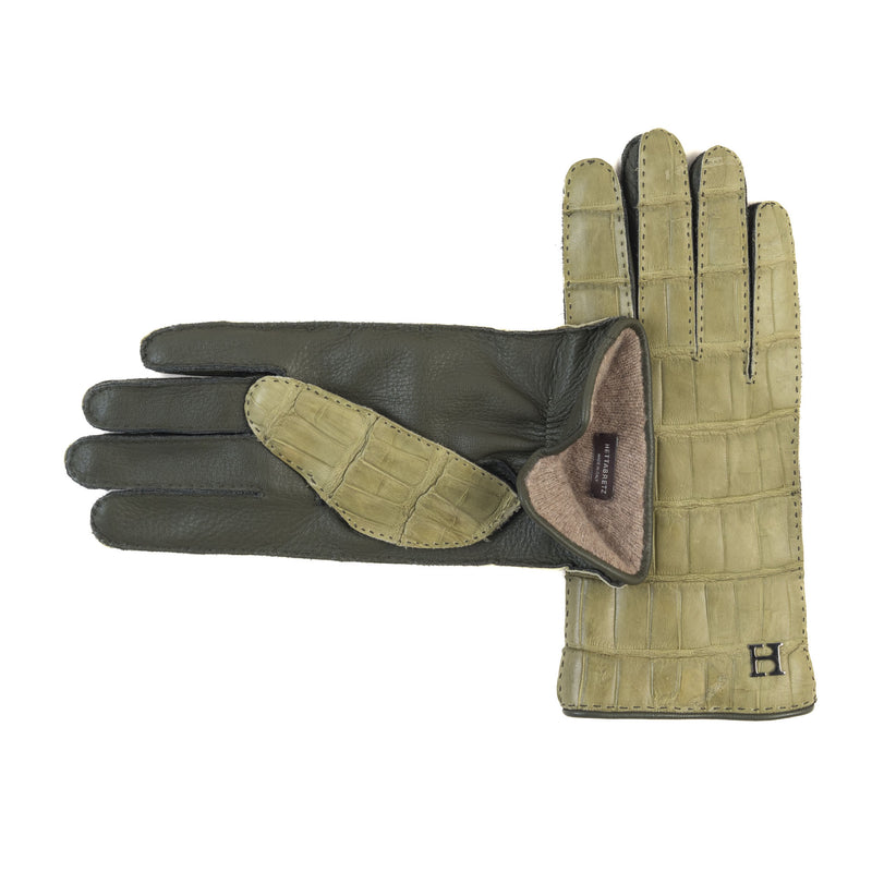 Hettabretz - Mid-gloves Crocodile leather Cashmere lined with Logo - Gloves | Outlet & Sale