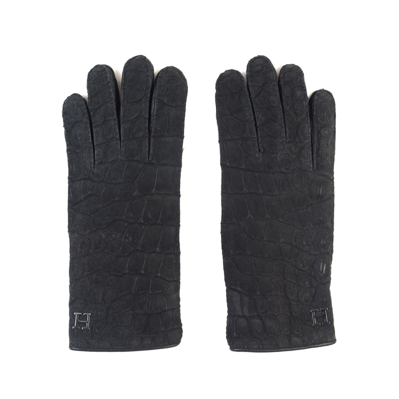 Hettabretz - Mid-gloves Nubuck Crocodile leather Cashmere lined with Logo - Gloves | Outlet & Sale