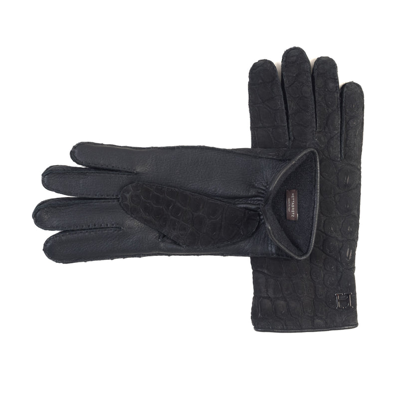 Hettabretz - Mid-gloves Nubuck Crocodile leather Cashmere lined with Logo - Gloves | Outlet & Sale