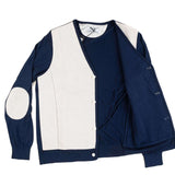 Hettabretz - Silk Cardigan Blue with Perforated Lambskin - Sweater | Outlet & Sale
