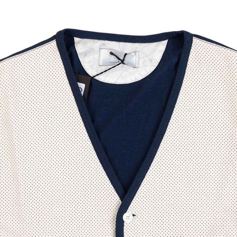 Hettabretz - Silk Cardigan Blue with Perforated Lambskin - Sweater | Outlet & Sale