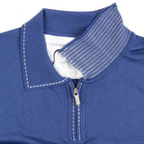 Hettabretz - Silk Polo Shirt Blue with White Contrast Stitch & Zipper - T-Shirt | Outlet & Sale