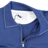 Hettabretz - Silk Polo Shirt Blue with White Contrast Stitch & Zipper - T-Shirt | Outlet & Sale