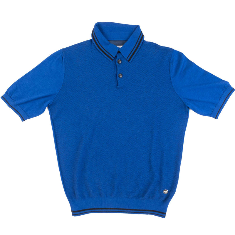 Hettabretz - Three Button Cashmere & Silk Polo Shirt Royal Blue - T-Shirt | Outlet & Sale