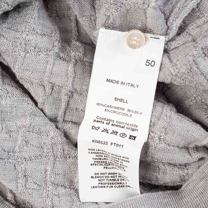Hettabretz - Two Button Crocodile Insert Cashmere & Silk Polo Grey - T-Shirt | Outlet & Sale