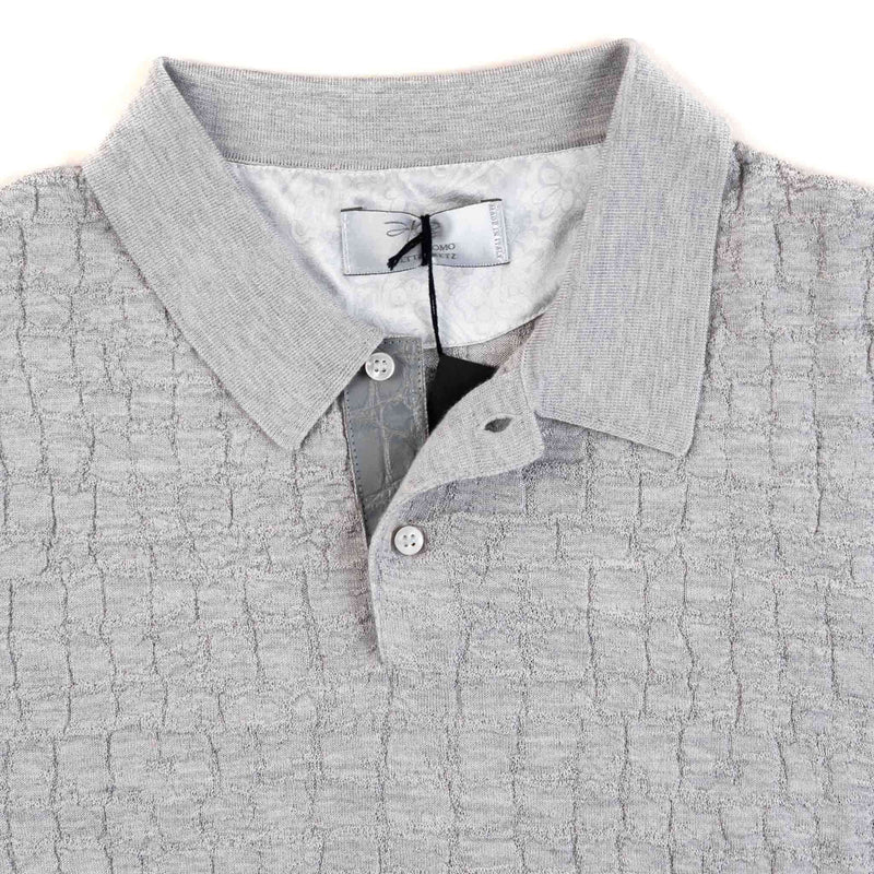 Hettabretz - Two Button Crocodile Insert Cashmere & Silk Polo Grey - T-Shirt | Outlet & Sale