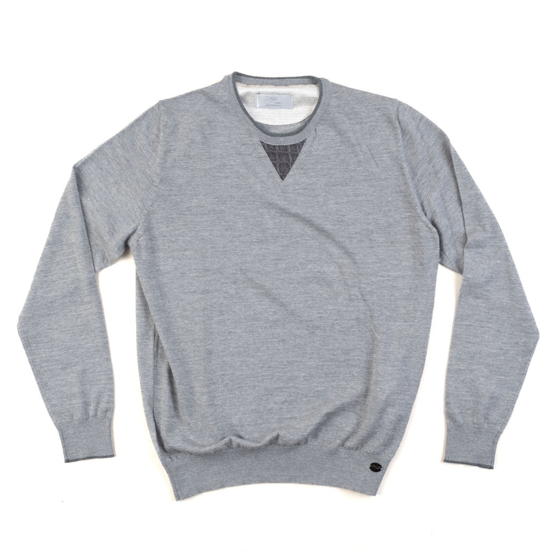Hettabretz - Wool Sweater with Crocodile V Insert - Sweater | Outlet & Sale
