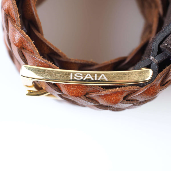 ISAIA - Classic Woven Leather Belt Gold Buckle - Belt | Outlet & Sale