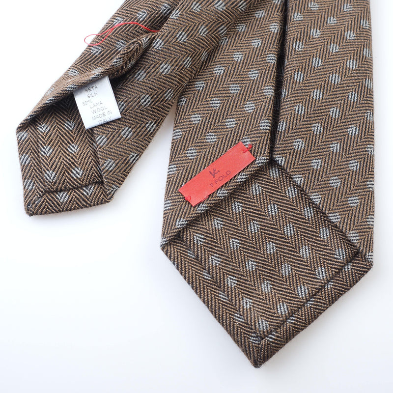 ISAIA - Tie "7 Fold" Brown Points "Woven" Stripes - Tie | Outlet & Sale
