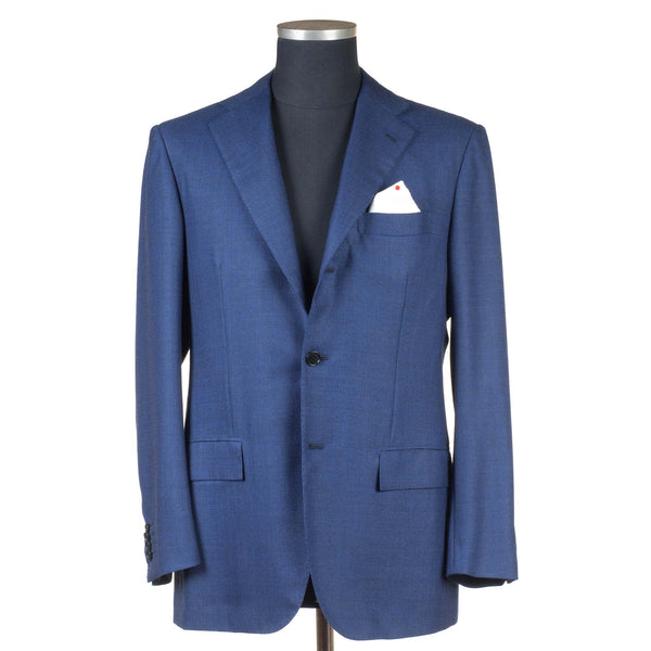 Kiton - 100% Wool Dark Blue Birdseye Suit - Suit | Outlet & Sale