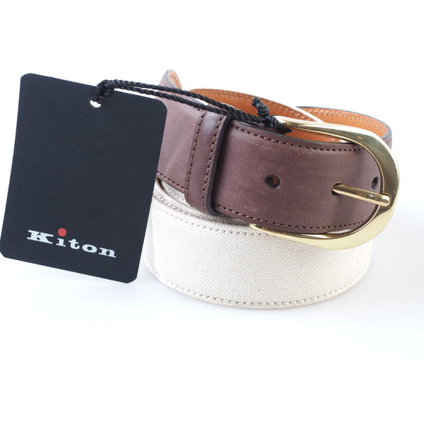 Kiton - Casual Leather Canvas Belt Gold Buckle - Belt | Outlet & Sale