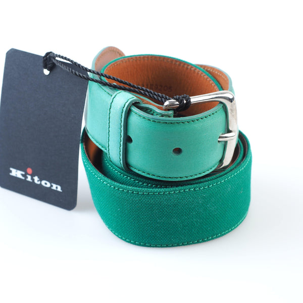 Kiton - Casual Leather Canvas Belt Silver Buckle - Belt | Outlet & Sale