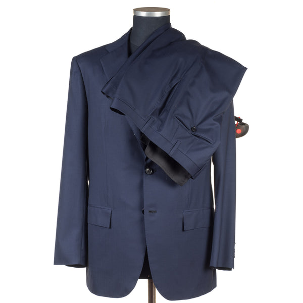 Kiton - Wool & Cashmere Dark Blue Solid Suit - Suit | Outlet & Sale