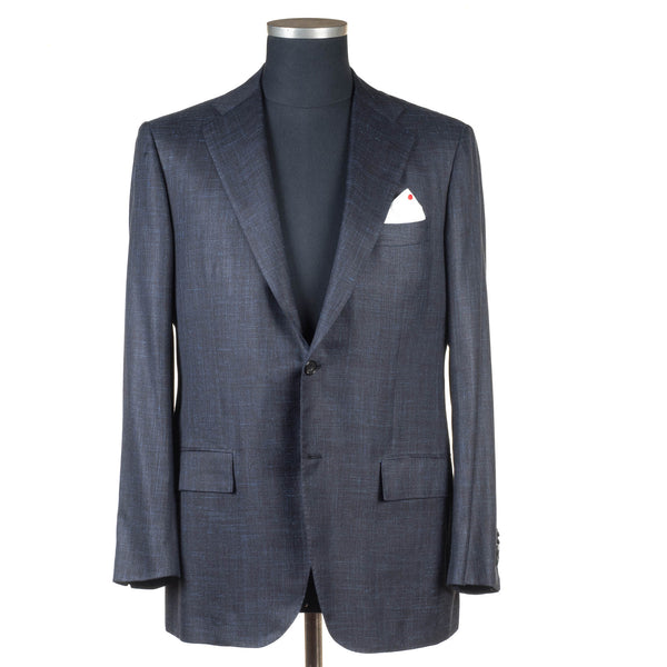 Kiton - Wool, Cashmere & Linen Dark Blue Checked Suit - Suit | Outlet & Sale