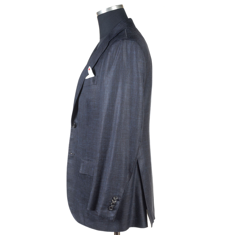 Kiton - Wool, Cashmere & Linen Dark Blue Checked Suit - Suit | Outlet & Sale